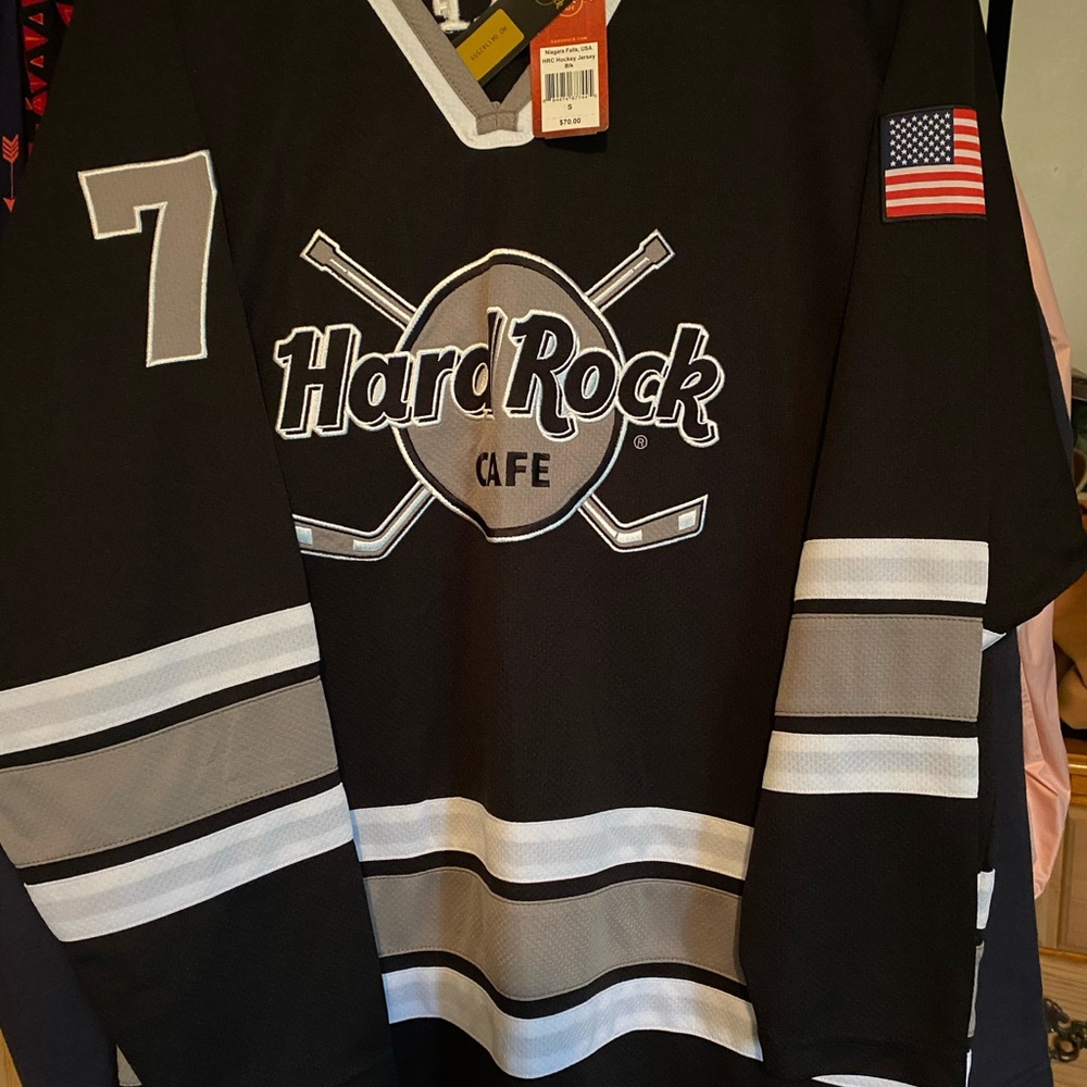 Hard Rock Cafe Black and White Hockey Jersey